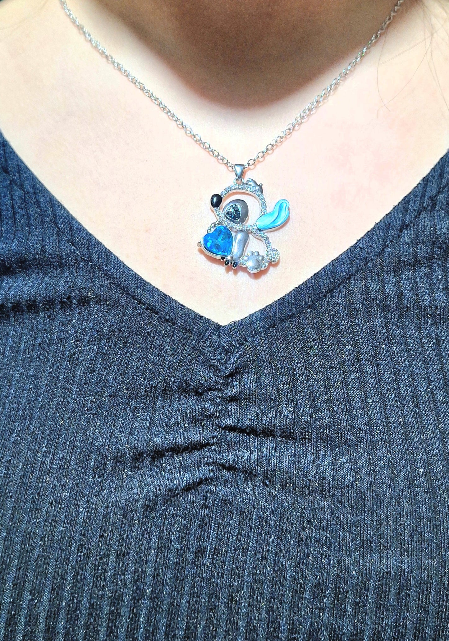 Cadena / collar de Stitch con perla azul