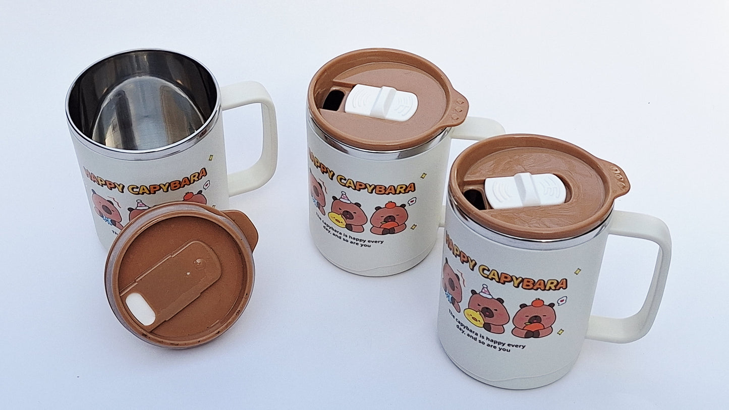 Tazón de acero inoxidable con tapa – 410 ml diseño Happy Capybara