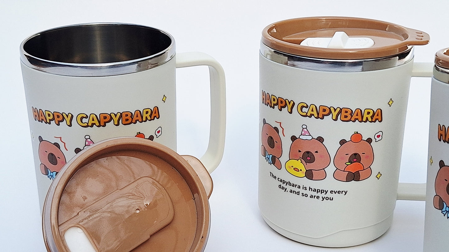 Tazón de acero inoxidable con tapa – 410 ml diseño Happy Capybara