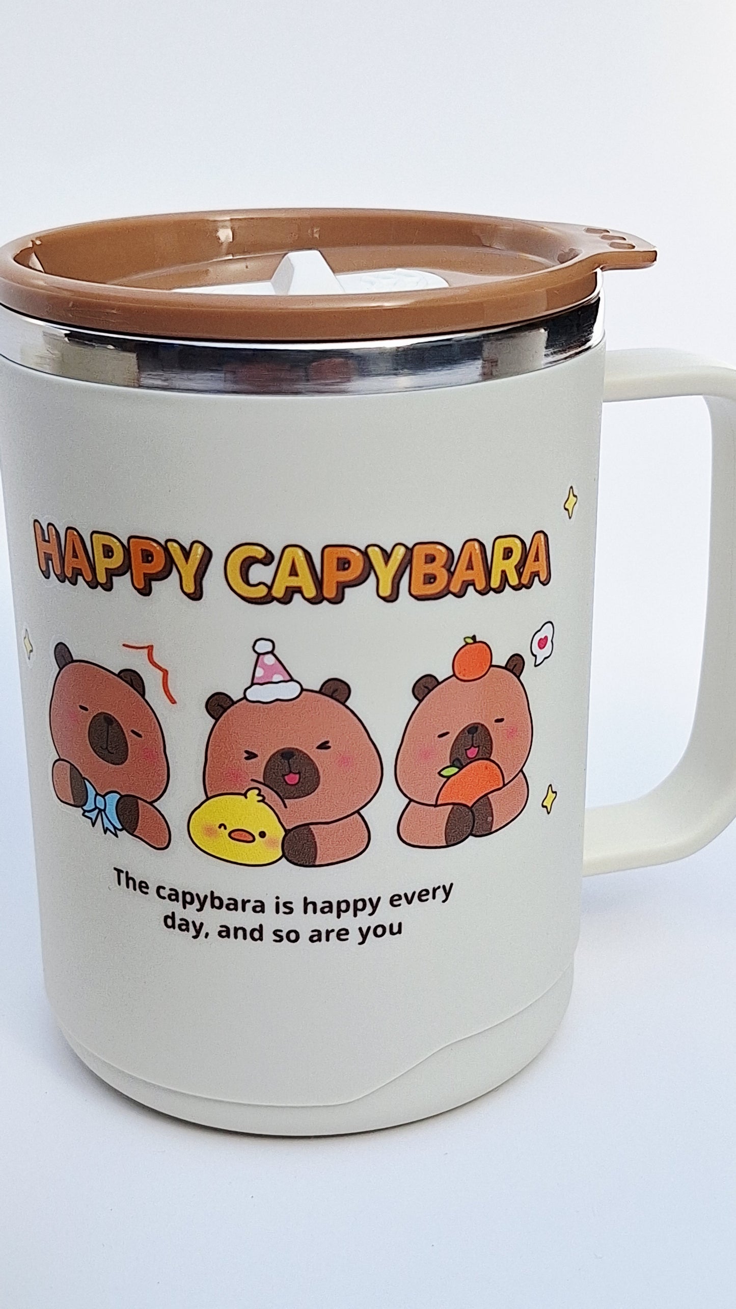 Tazón de acero inoxidable con tapa – 410 ml diseño Happy Capybara