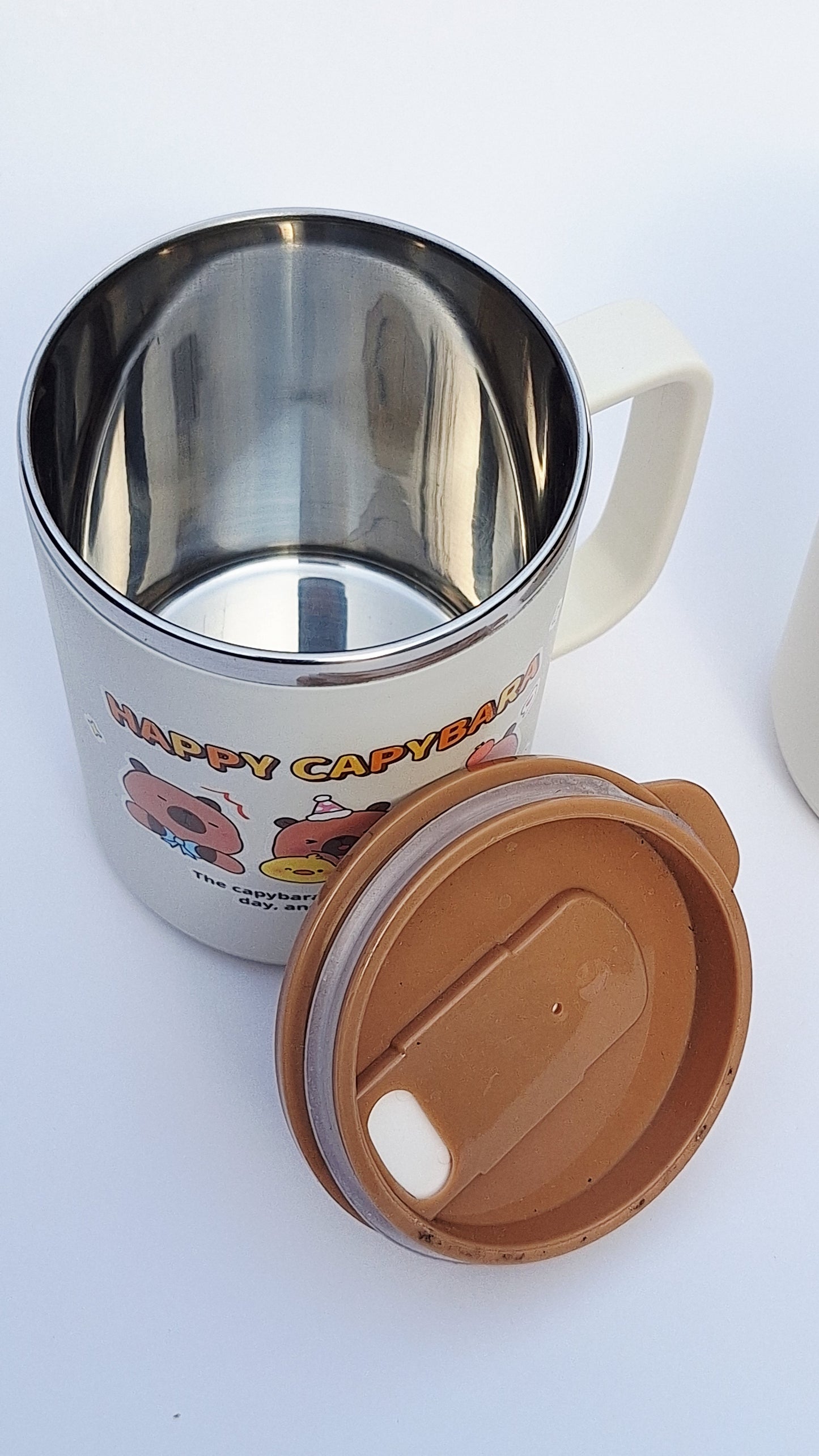 Tazón de acero inoxidable con tapa – 410 ml diseño Happy Capybara