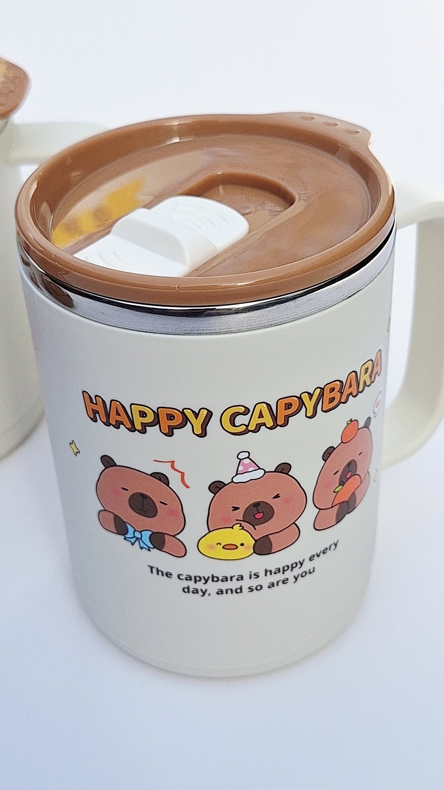 Tazón de acero inoxidable con tapa – 410 ml diseño Happy Capybara