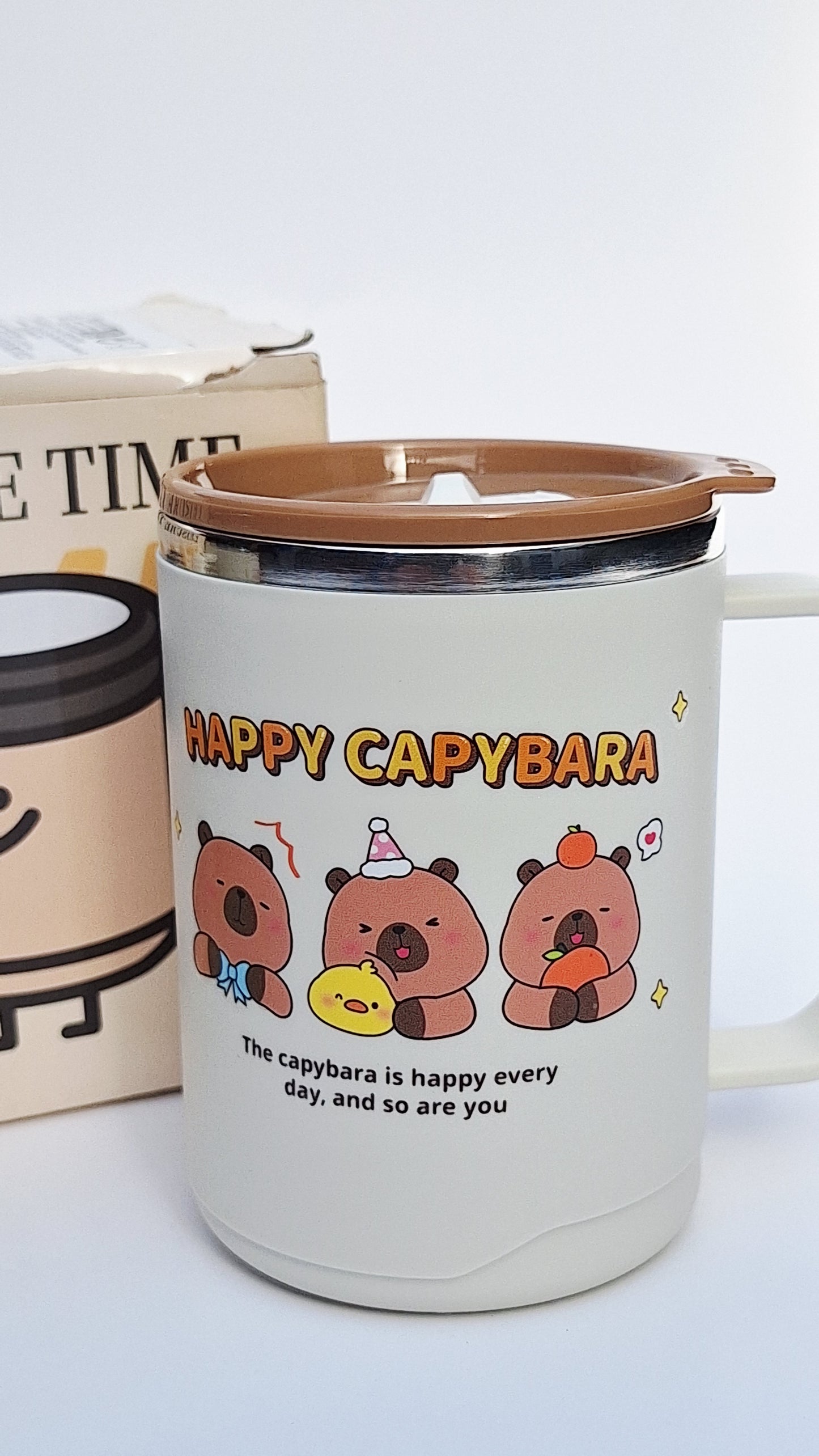 Tazón de acero inoxidable con tapa – 410 ml diseño Happy Capybara