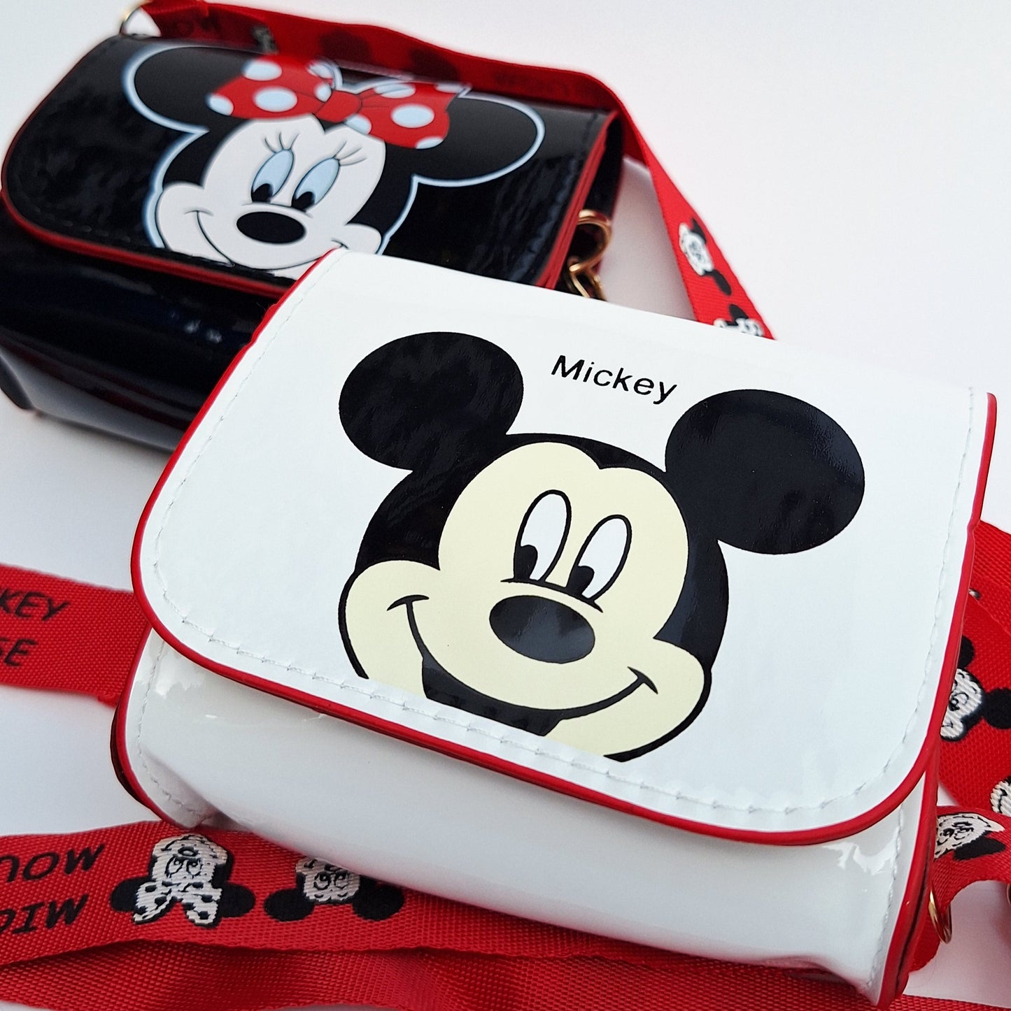 Mini bolso / porta celular Mickey y Minnie Mouse con correa