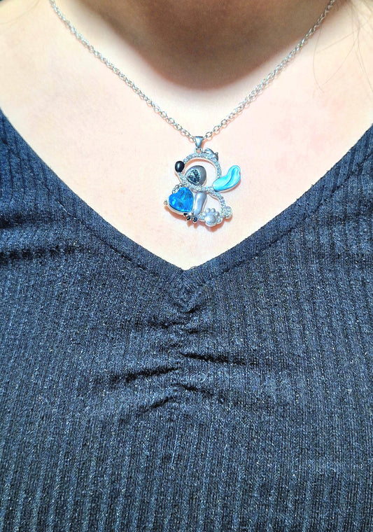 Cadena / collar de Stitch con perla azul