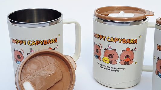 Tazón de acero inoxidable con tapa – 410 ml diseño Happy Capybara
