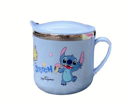 Taza acero inoxidable de Stitch con Tapa – Diseño Kawaii Azul