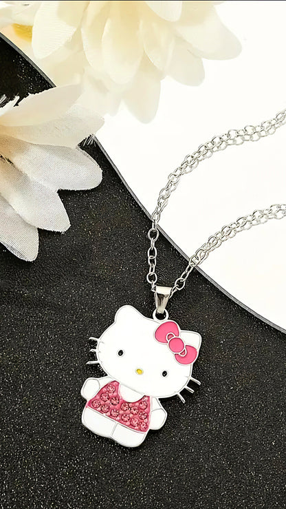 Collar colgante de Hello Kitty con cristales rosados