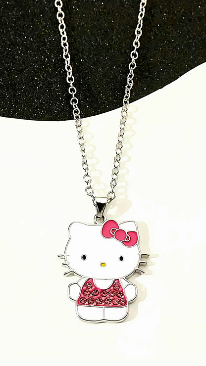 Collar colgante de Hello Kitty con cristales rosados